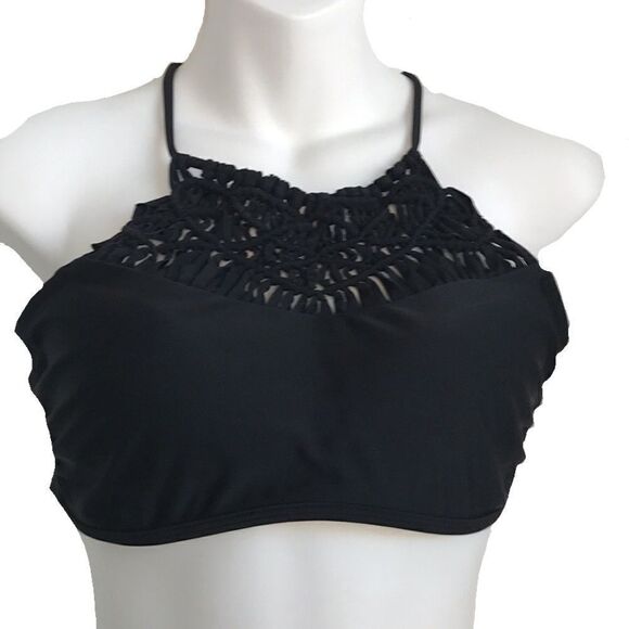 Xhilaration Crochet Halter Bikini Top Black Large - Picture 1 of 10